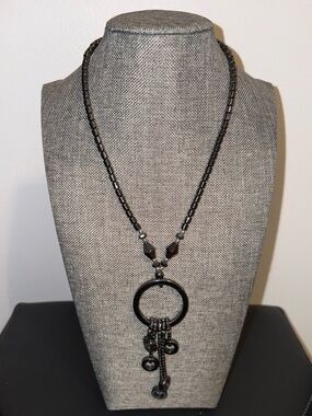 Hematite Pendant Necklace with Ring Drop